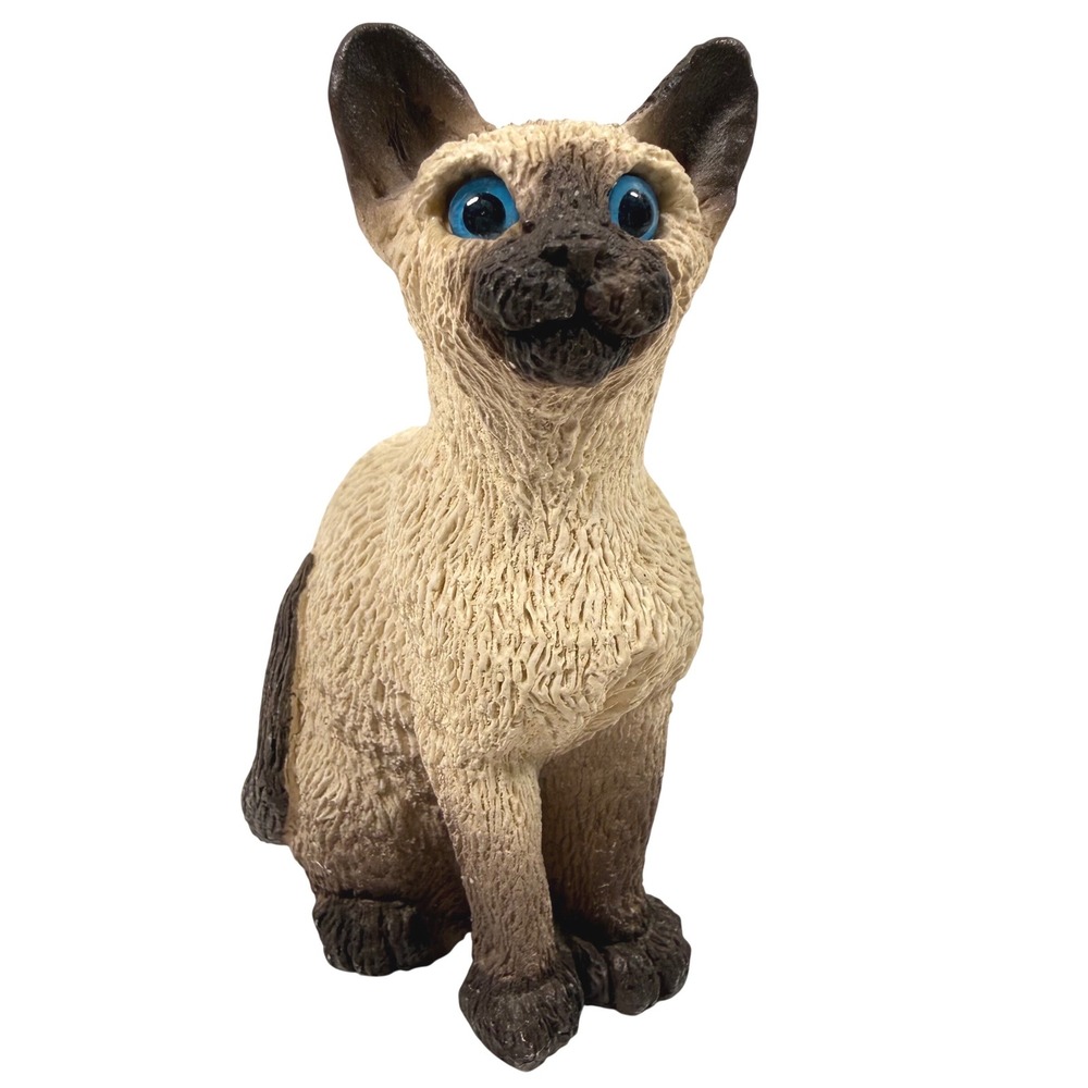 Stone Critters Siamese Cat Figurine Vintage 90s Blue Eyes SC-117 United Design